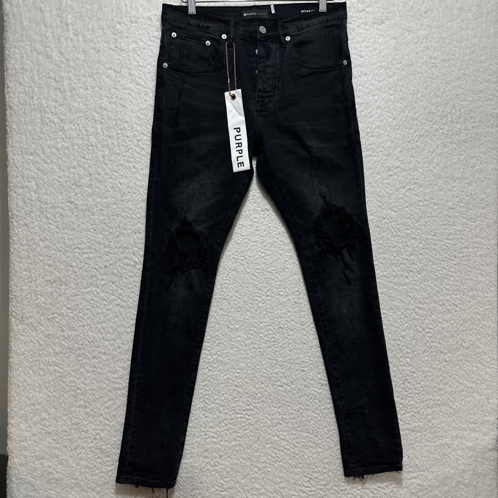 Purple Brand Denim Jeans Sz 30 Dropped Fit‎ Mid Rise Black Ripped Slim Leg P002